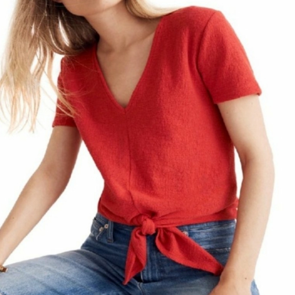 J.Crew Red Front Tie Textured Top